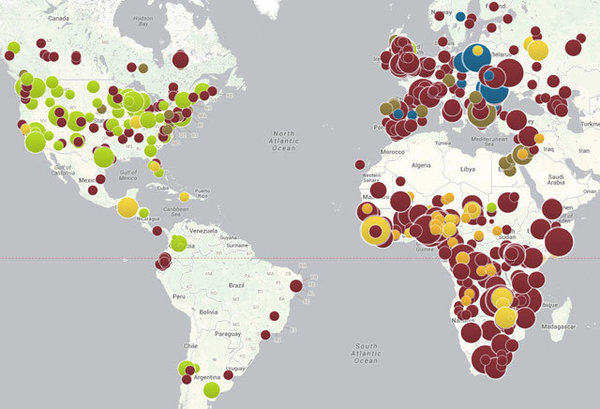 Measles outbreaks (purple) worldwide and whooping cough (green) in the U.S., thanks in part to the anti-vaccination movement. (Council on Foreign Relations)